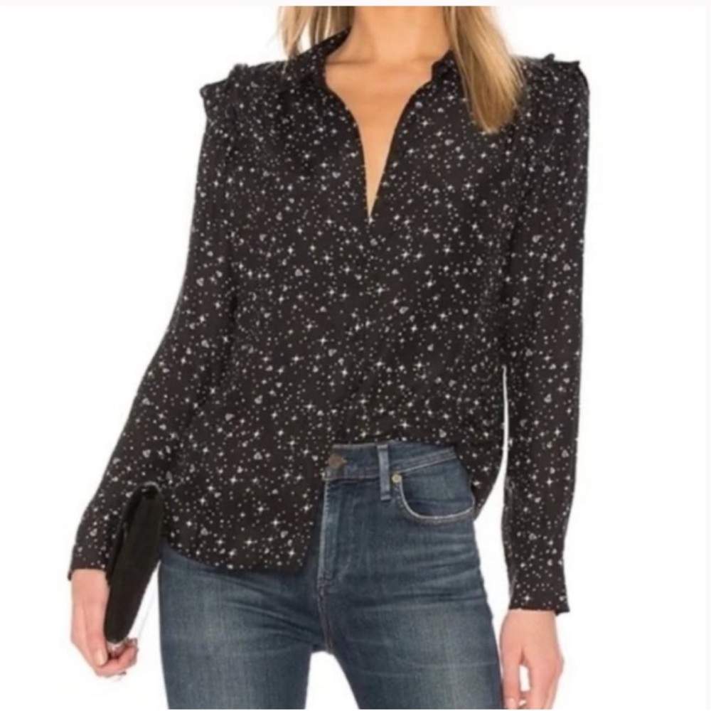 FRAME black silk diamond star silk blouse Medium
